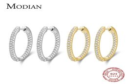 Modian Silver Sparkling Wedding Earring 925 Sterling Circle Clear CZ Hoop Earrings For Women Jewellery 2201088770210