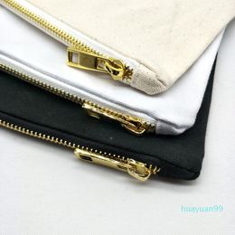 New-7x10in blank canvas makeup bag with matching color lining golden zip black white ivory cosmetic bag toiletry bag stock available 313R