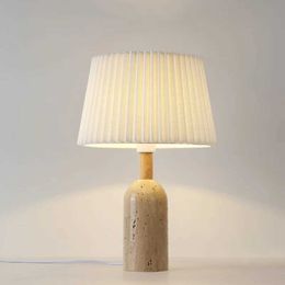 Desk Lamps Retro Natural Stone Table Lamp Homestay Vintage Hotel Living Room Bedroom Bedhead Fabric Lampshade Bedside Reading Lighting S2460555