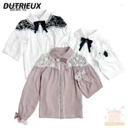 Women's Blouses Japanese SC Spring Bow Lace Stitching Long Sleeve Underwear Blouse Lolita Mine Series Mass-Produced Sweet Cute Shirt