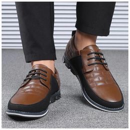 Casual Shoes High-quality Men's Business Leather British Style Flat Lace-up Solid Colour Waterproof PU Metal Decoration