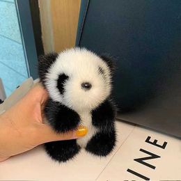 Plush Keychains Small Panda Plush Women Bag Ornaments Cute Imitation Mink Fur Panda Car Keychain