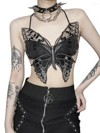 Women's Tanks Women S Butterfly Cami Tops Sheer Mesh Embroidery Halter Tie-Up Vest Show Navel Cropped Grunge Camisole Party