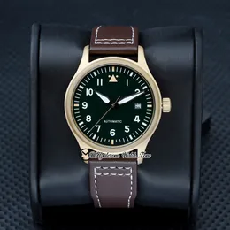 New 40mm Spitfire 326802 Green Dial Atomatic Mens Watch White Markers 18k Yellow Gold Case Brown Leather Strap Date Gents Watches WatchZone E183E