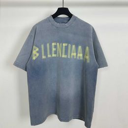 Version Paris High 24ss Colour Gradient Blue and Yellow Tape Bandage Printed Short Sleeved Washed Old T-shirt