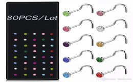 Stainless Steel Crystal Bone Nose Stud Piercing Earring Nostril Piercings Silver Color Nose Ring Prong Body Jewelry Piercings2976920
