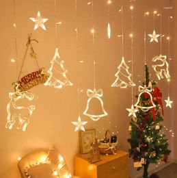 Party Decoration Christmas String Light LED Curtain Bell Tree Elk Pendants Fairy Outdoor Indoor Home Bedroom Wall Decor 3.5meters 2pcs