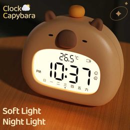 Desk Lamps LED Capybara Night Light Cute Capybara Alarm Clock USB Rechargeable Timer Desktop Decoration Alarm Clock Ornaments Children Gift S2460555