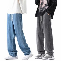 jeans larghi per uomini elastica casual elastica comoda gioventù pantaloni larghi Fi semplice classico blu grigio nero pantaloni in denim k1s5#