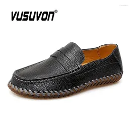 Casual Shoes Men Cow Leather Loafers Slip-on Round Toe Boys Daily Business Dress Comfortable Wear-Resistant Black Soft Flats Size 38-47