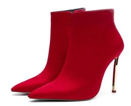 Extremely 12 cm metal high heels short botas 2019 new design night club blue red pointy toe ankle boots for women winter shoes3012391