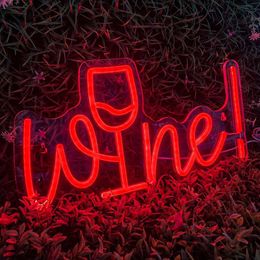 LED Neon Sign Wine n Sign LED Light Wall Decor Red Wine Light up Signs Home Bar Pub Living Room Bedroom Club Man Cave Cafe Party Decoration