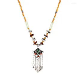 Pendant Necklaces Chinese Style Safety Lock Beaded Necklace For Women's Long Accessories Fashionable And High-end Collarbone Chain