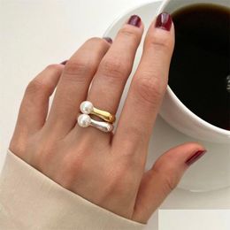 Band Rings Korean Version Of 925 Sterling Sier Loe Ring Ins Opening Niche Design Pearl Simple Personality Fashion Jewellery Accessories Ot6Ub