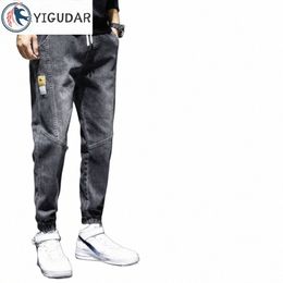 fi Drawstring Korean Classic Luxury Men's Comfortable Summer Pants Style Baggy Male Clothing Black Jeans Men Cargo Pants B1Di#