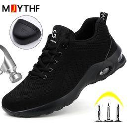Summer air cushion work safety shoes suitable for men and women breathable work sports shoes steel toe caps puncture resistant safety protective shoes 240606