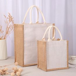 Shopping Bags Blank Burlap Jute Tote With Handles Wedding Bridesmaid Gift Embroidery DIY Art Crafts Reusable Grocery Organizer Gifts