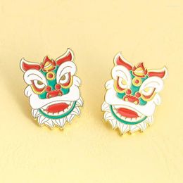 Brooches 2pc Chinese Style Lion Dance Brooch Traditional Folk Art Shirt Collar Enamel Pin Backpack Fashion Accessories Jewellery Gift
