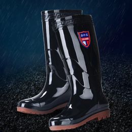 Fashion Fishing Boots Non-slip Mens Rain Boots Round Toe Wedge Wear-resistant Plastic Water-proof Rain Boots Tendon Bottom 240606