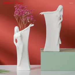 Vases LMHBJY Nordic Human Body Art Ceramic Vase White Creative Handicraft Home Living Room Dry Flower Insert Decoration
