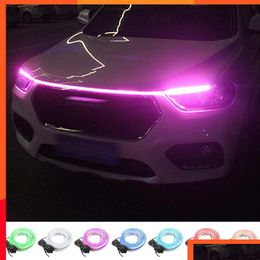 Decorative Lights New Led Decoration For Car Hood Flexible Daytime Running Light Strip 180Cm Decor Lamp Exterior Parts Accessories Dro Dhtad