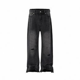 vintage Distred Wshed Blue Black Baggy Jeans for Men and Women Straight Ripped Frayed Casual Denim Trousers Oversize Cargos U3MT#