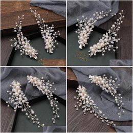 Hair Clips & Barrettes Rhinestone Pearl Clip Headband Bridal Accessories Women Tiara Crystal Wedding Jewellery Gift Drop Delivery Hairj Otmx5