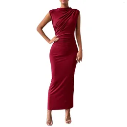 Casual Dresses Ladies Sexy Solid Colour Sleeveless Back Slit Pleated Tight Fitting Dress Party For Women Women'S 2024