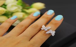 Butterfly Open Female Ring Copper Mini Diamond Inlay Fashion Jewelry GoldSilver1105750