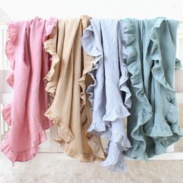 Blankets Baby Solid Colour Cotton Cloth Cover Blanket Kid's Lotus Leaf Lace Bath Towel Swaddling Scarf
