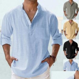 Men'S Casual Shirts Mens For Men Lightweight Long Sleeve Henley Beach Hawaiian T Drop Delivery Apparel Clothing Otztx