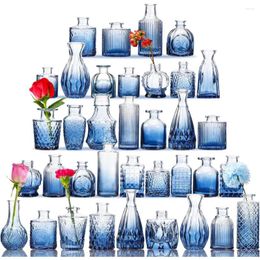 Vases 36 Blue Bud Glass Vase Set Small For Flowers Centrepieces Mini Flower In Bulk