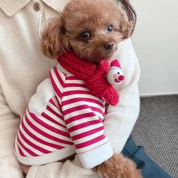 Dog Apparel Christmas Clothes Red Striped Pet Pullover Autumn And Winter Puppy Warm Year Teddy Hoodie Send The Scarf