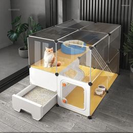 Cat Carriers Simple Plastic Cages Exquisite Villa With Toilet Home Transparent Cage House Detachable Cats Cabinet Pet Product A