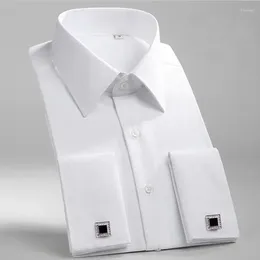 Men's Dress Shirts French Cuff Shirt White Long Sleeve Cufflinks Party Wedding Tuxedo Formal Blue Black