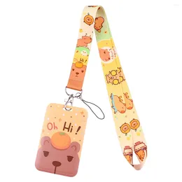 Keychains Capybara Lanyard ID Holder Key Ring Bag Card Cover Keychain Fashion Phone Charm Accessories