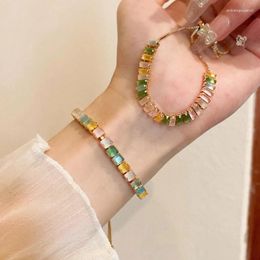 Charm Bracelets Vintage Geometric Zircon Bangle Simple Candy Colour Wristband