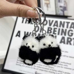 Plush Keychains Mink Fur Panda Keychain Bag Pendant Creative Cute Black White Panda Mobile Phone Bag Plush Keyring Accessories