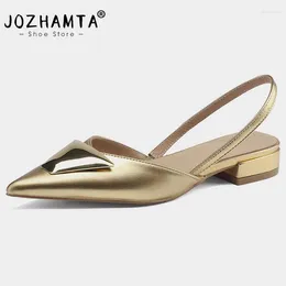 Casual Shoes JOZHAMTA Size 34-40 Flats Sandals For Women Real Leather Sexy Low Heels Summer Woman 2024 Bow Gold Heel Sandal