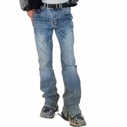 streetwear Ropa Hombre Lightning Pattern Wed Split Jeans for Men Wed Pocket Baggy Casual Denim Trousers Oversized Cargos V0AL#