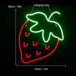 LED Neon Sign Inlife n Sign LED Strawberry Wall Mounted Acrylic Bar Club Drink Restaurant Shop Party Aesthetics Room Home Decor Gifts
