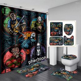 Shower Curtains Phechion Horror Movie Character 3D Print Waterproof Bathroom Curtain Toilet Cover Mat Non-Slip Floor (1/3/4Pcs) W37
