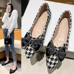 Casual Shoes Flats For Women Spring Pointed Toe Beautiful Bowknot Loafers Girl Comfortable Slip-on Houndstooth Boat