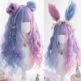 24INCH Cosplay Wigs Long Curly Hair Wigs With Hair Bun And Bangs Two Tone Color Halloween Christmas Party 240527
