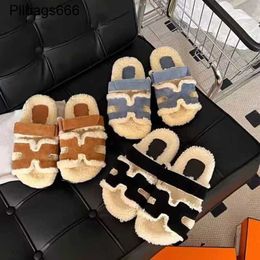 Designer Sandals Chypres Winter Plush Slippers h Familys Same Style 2024 Autumnwinter Lamb Plush Slipper for External Wear Second Uncles Shoes Velcro One Word Rj