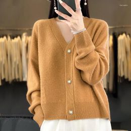 Women's Knits V-neck Pure Wool Short Loose Long Sleeve Autumn And Winter Korean Version Of Cashmere Knitted Cardigan