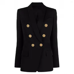 Women's Suits 2024 Autumn High Quality Luxury Gold Button Modern Blazers Shawl Collar In Jackets Ladies Black Slim Fit Suit Spring