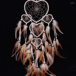 Decorative Figurines 1pc Dream Catcher Wall Decor 5 Ring Retro Manual Catchers With Feather Bead Ornament Girls Boy Kids Bedroom