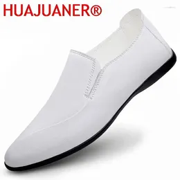 Casual Shoes Black Genuine Leather For Men Summer Slip-on Loafers Soft Italian Style Flats Formal Dress Moccasins Size 37-45