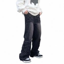 jeans neri strappati da uomo harajuku pantaloni larghi in denim baggy y2k cargo pantaloni streetwear koean abbigliamento in stile koean gotico y2k pantaloni s3j1#